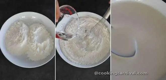 collage of making flour-corn starch batter