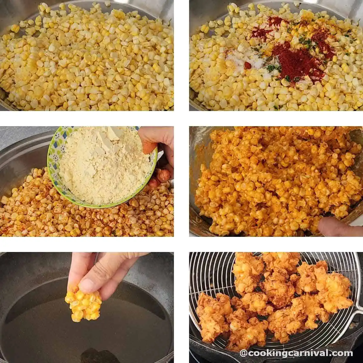 step by step process of making corn pakoda