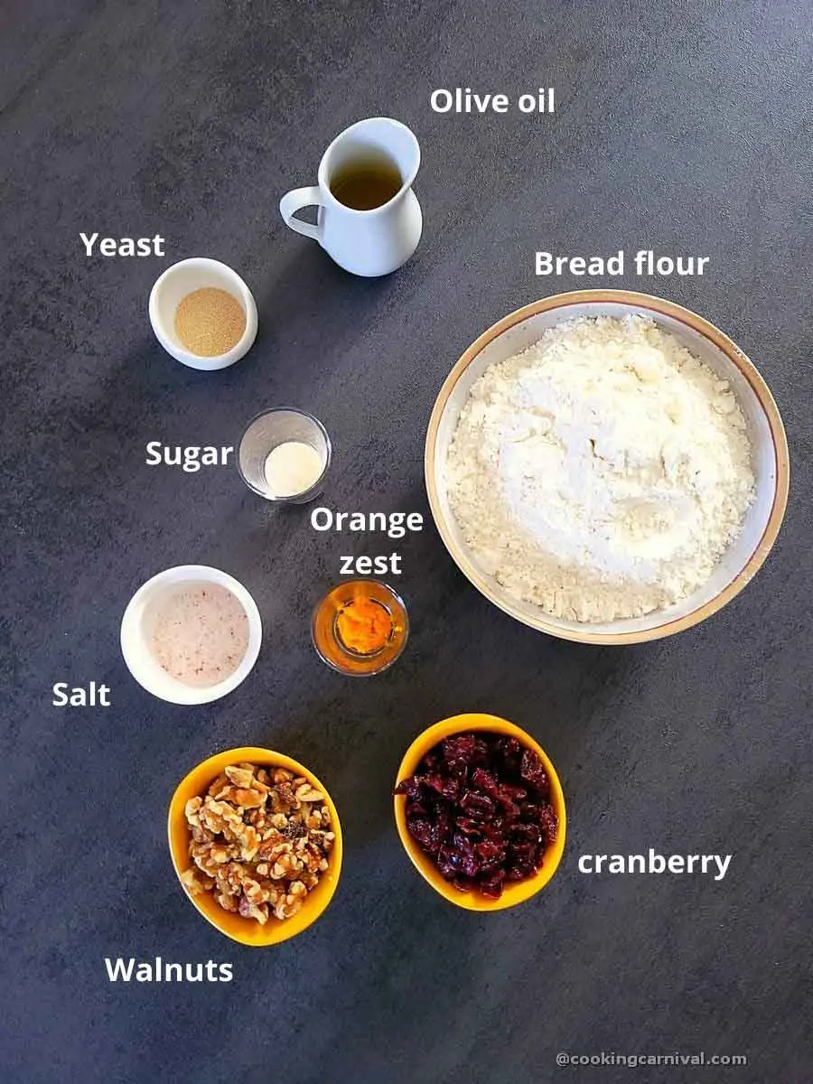 pre measured ingredients of cranberry orange bread