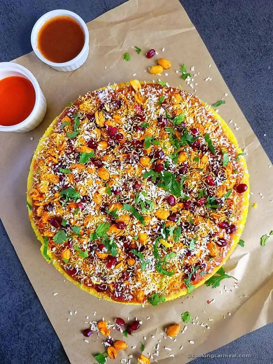 Dabeli Dhokla on a gray board