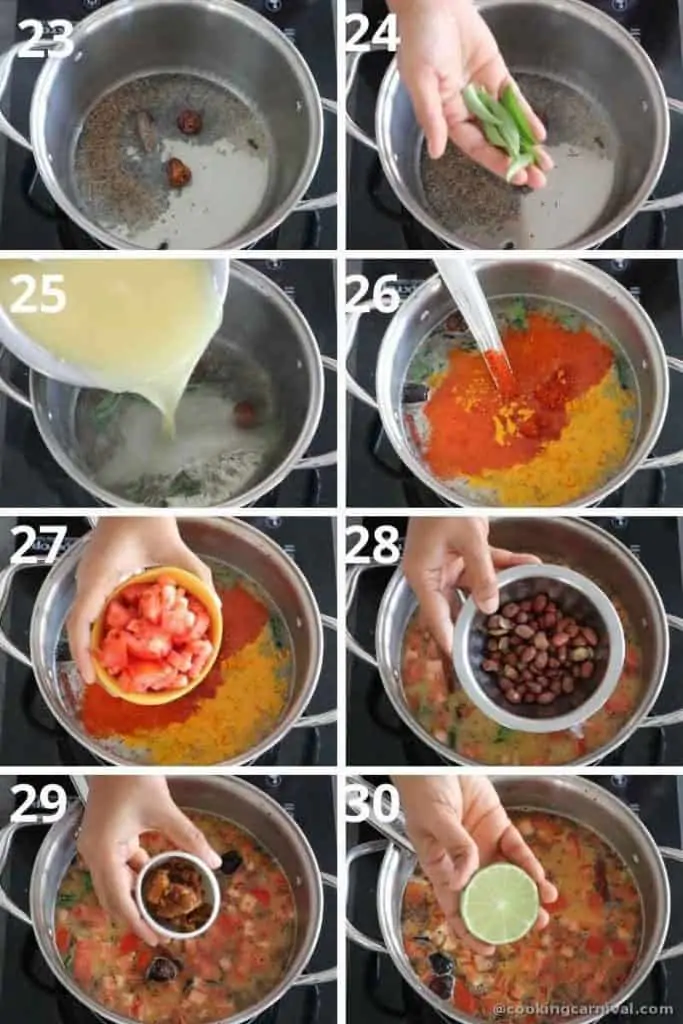 collage of making tempering for gujarati dal