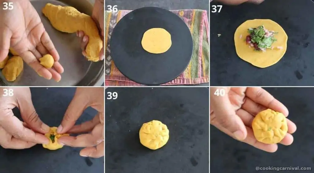 collage of making stuffed kachori