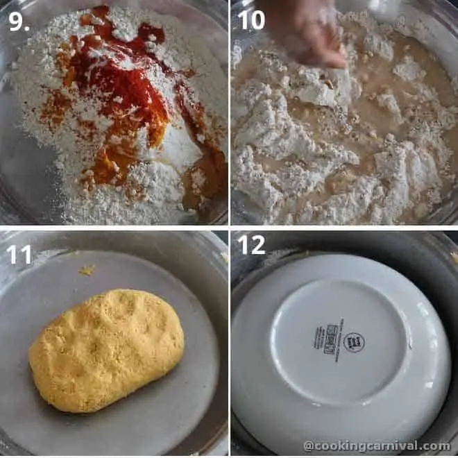 collage of kneading dhokli dough