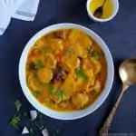 Kachori wali dal dhokli in a white bowl