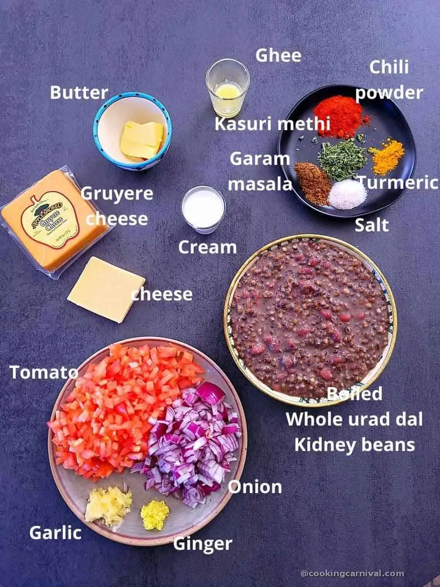 pre-measured ingredients for Dal makhani fondue