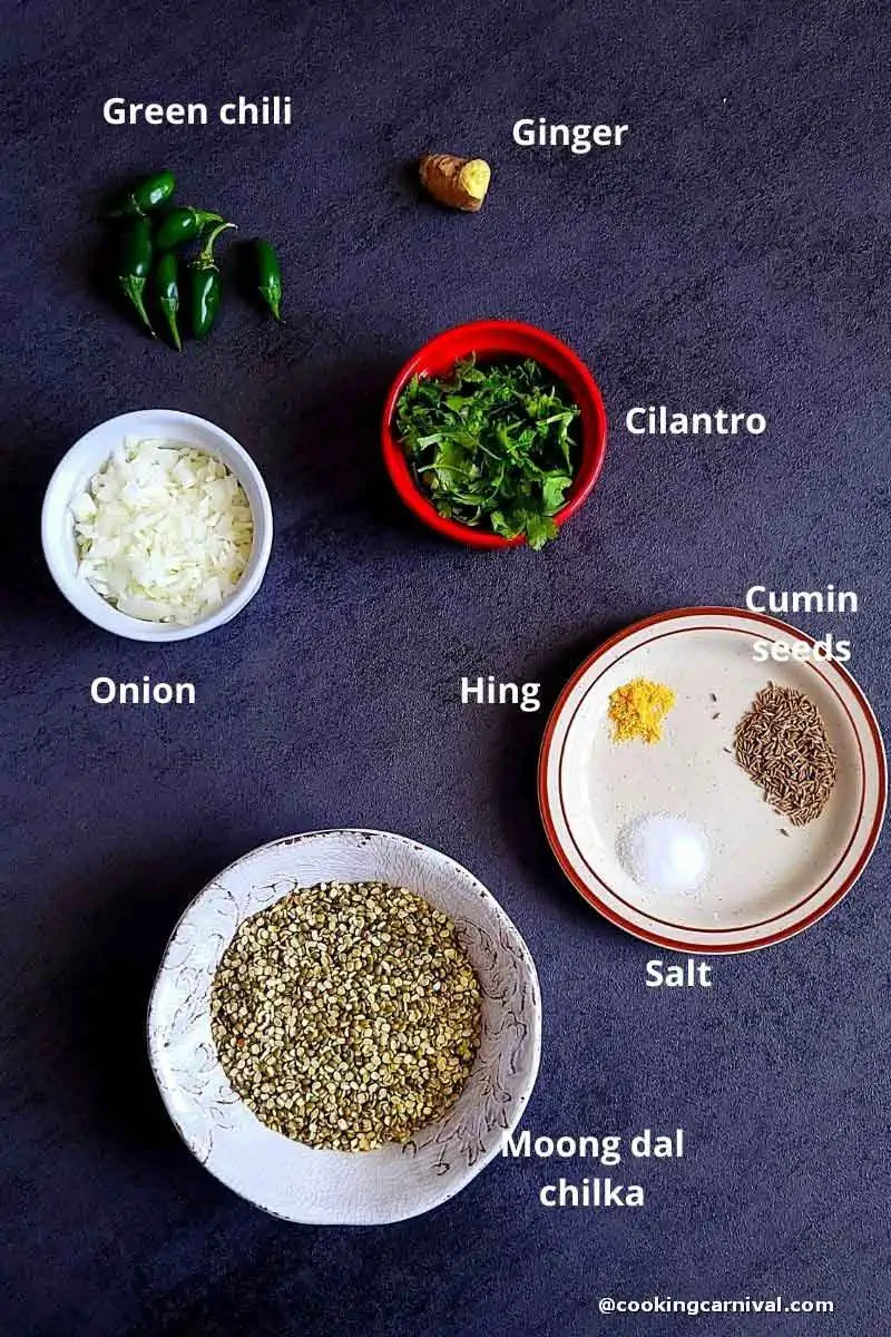 Pre-measured ingredients to make gujarati moong dal vada