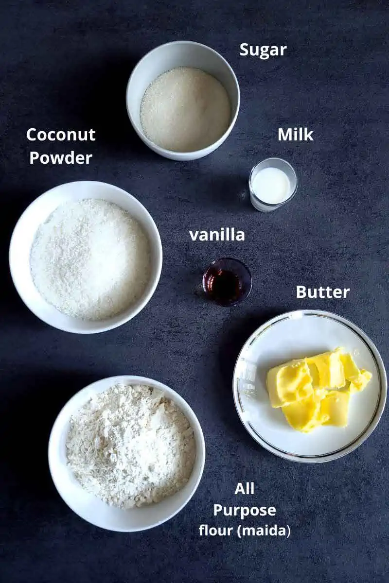 Premeasured ingredients for making coconut cookies