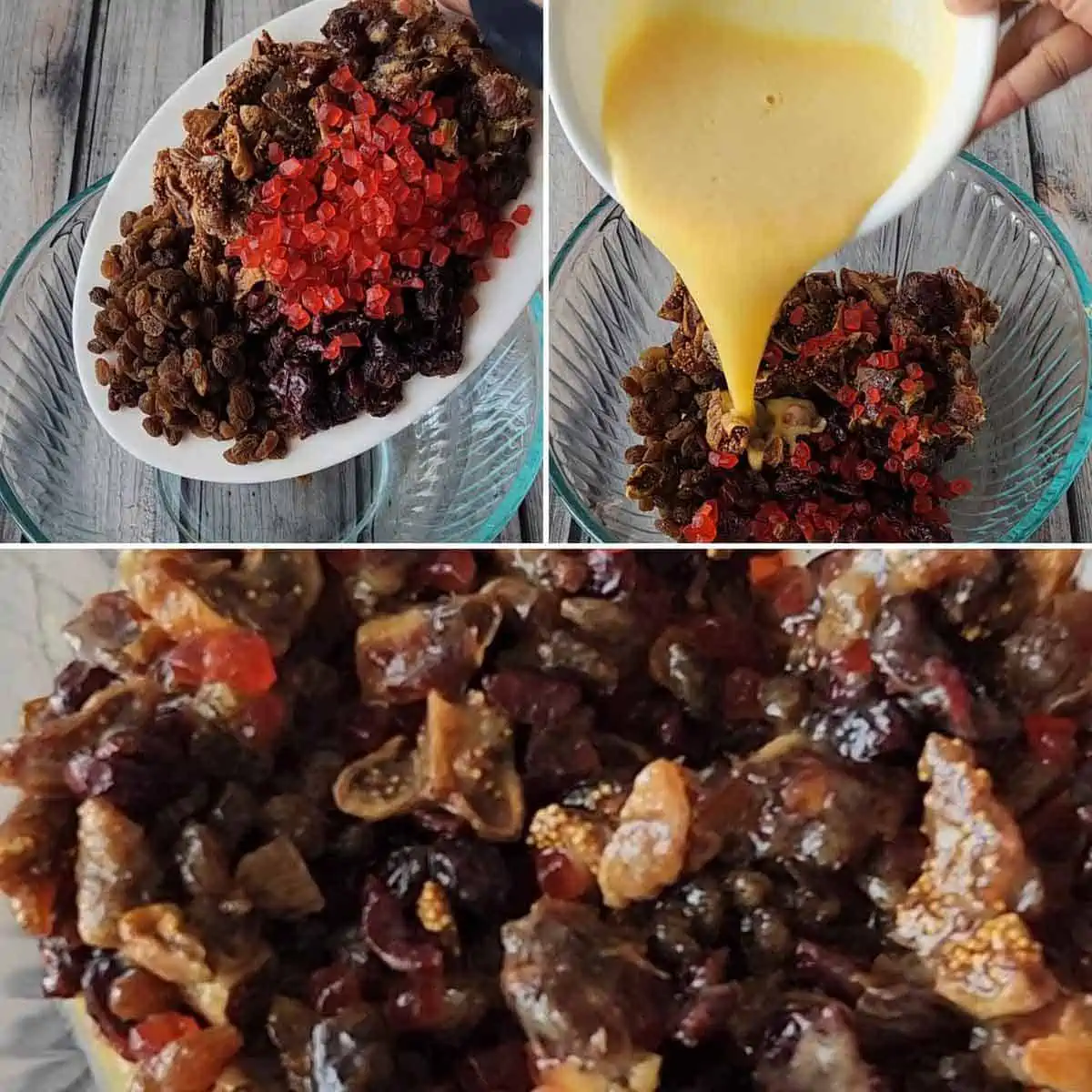 soaking dried fruits in orange juice.