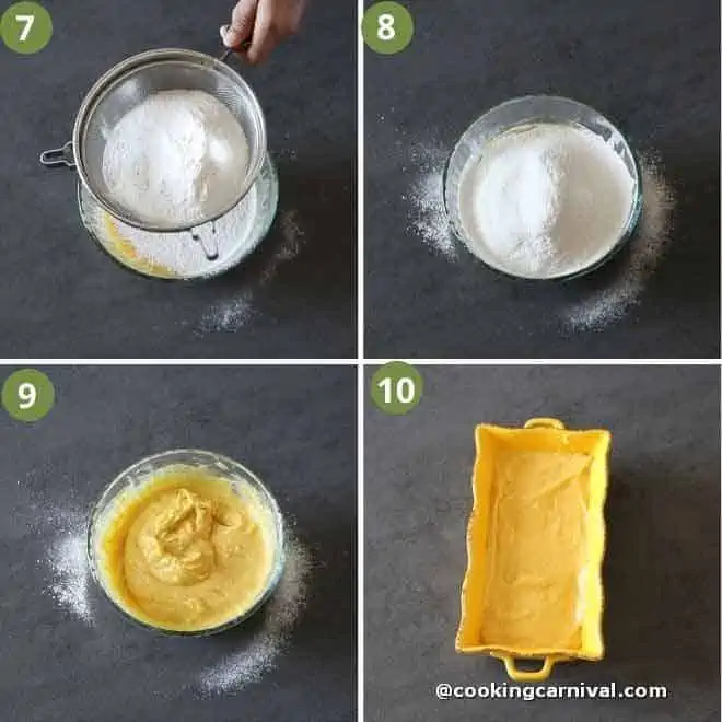 collage of mixing the wet ingredients into dry ingredients