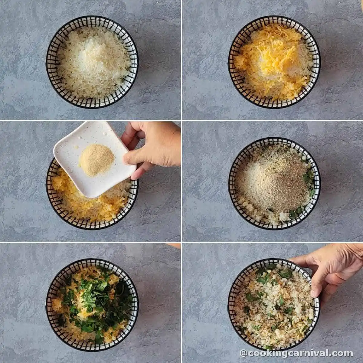 collage of making panko topping for baked ziti