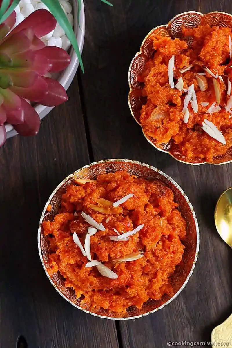 Gajar ka halwa from top angle.