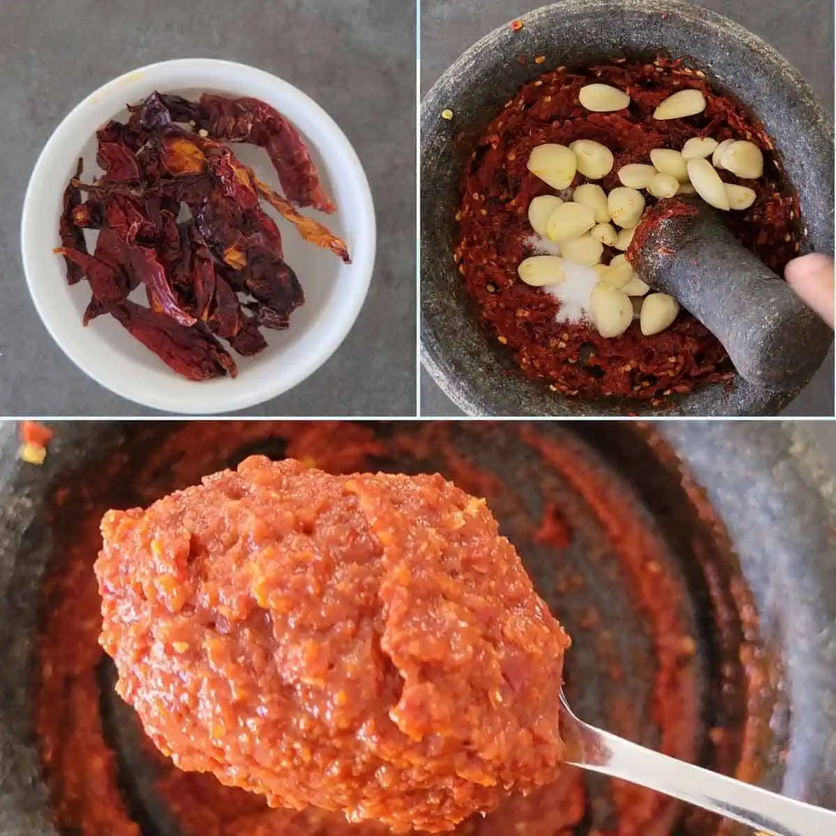 Collage of making lehsun ki chutney