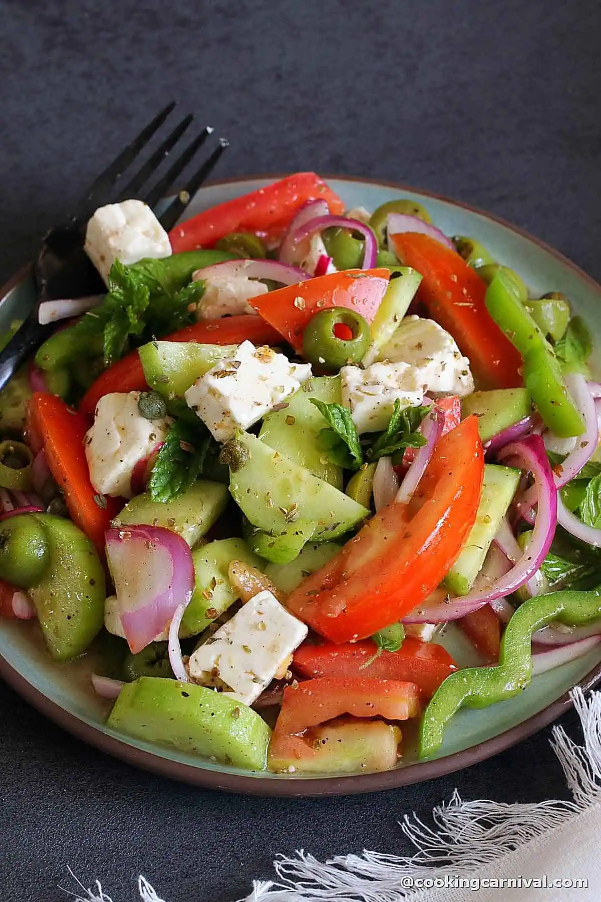 A close shot of Horiatiki salad