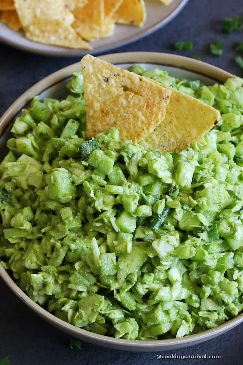 Green goddess cabbage salad with tortilla chips