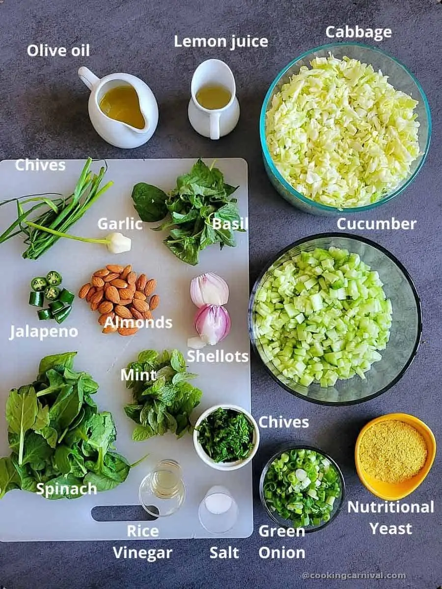 pre measured ingredients for Green Goddess salad