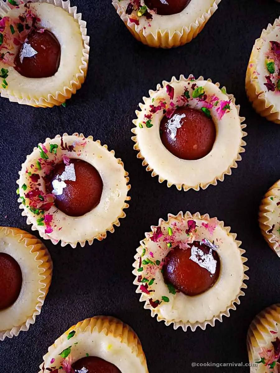 mini Gulab jamun Cheesecake on gray board