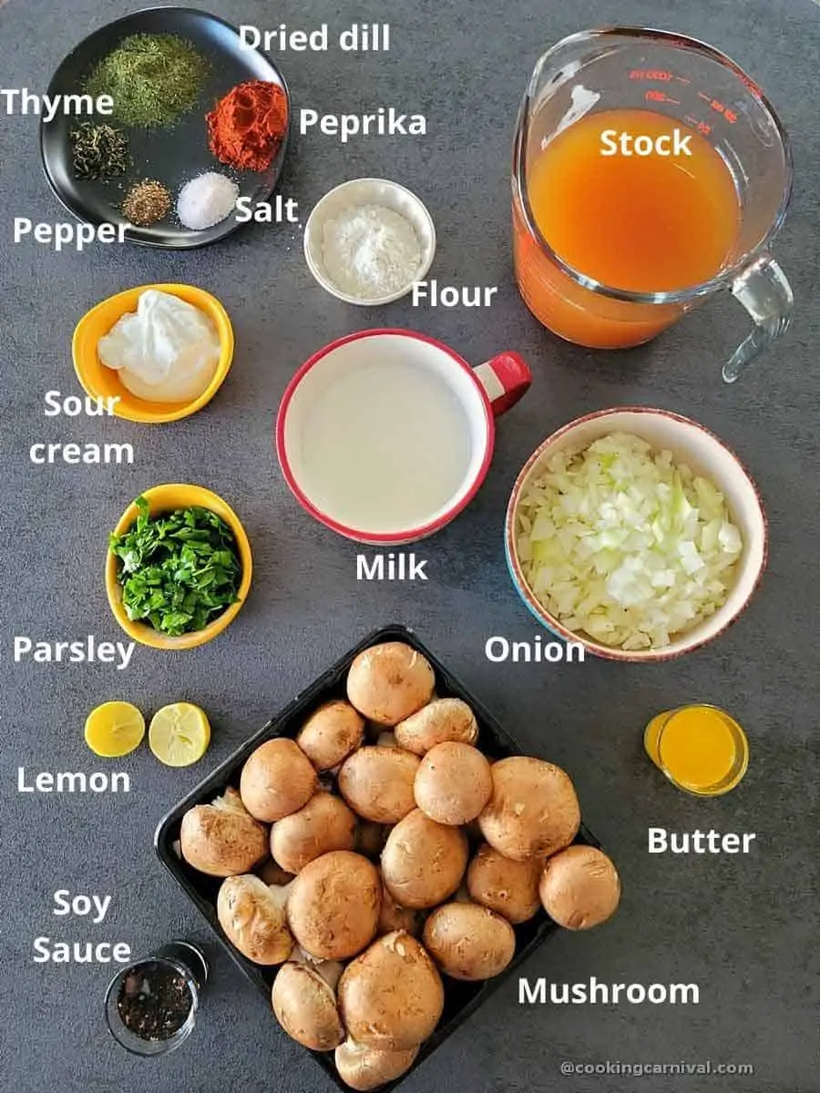 Pre-measured ingredients for mushroom soup