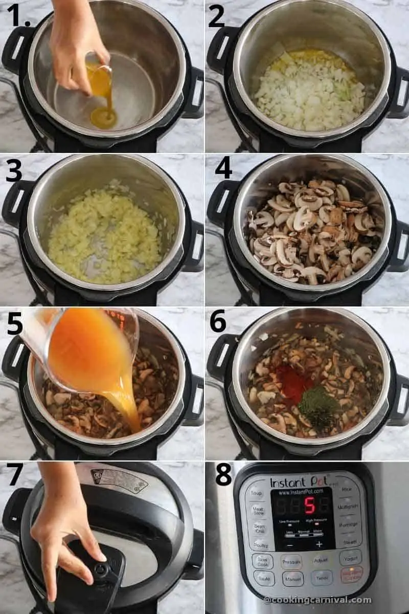 step by step collage of making hungarian soup in instant pot