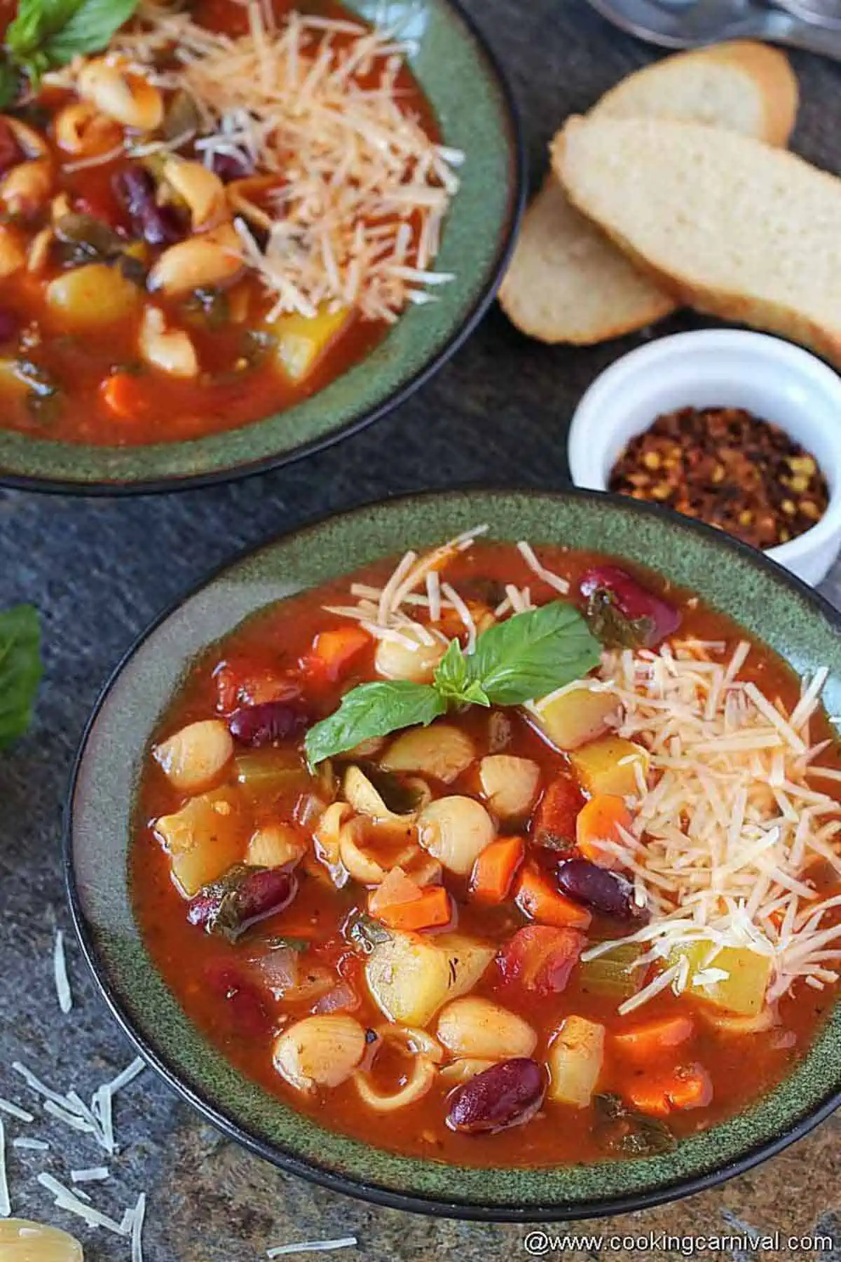 Instant pot minestrone soup in a bowl.