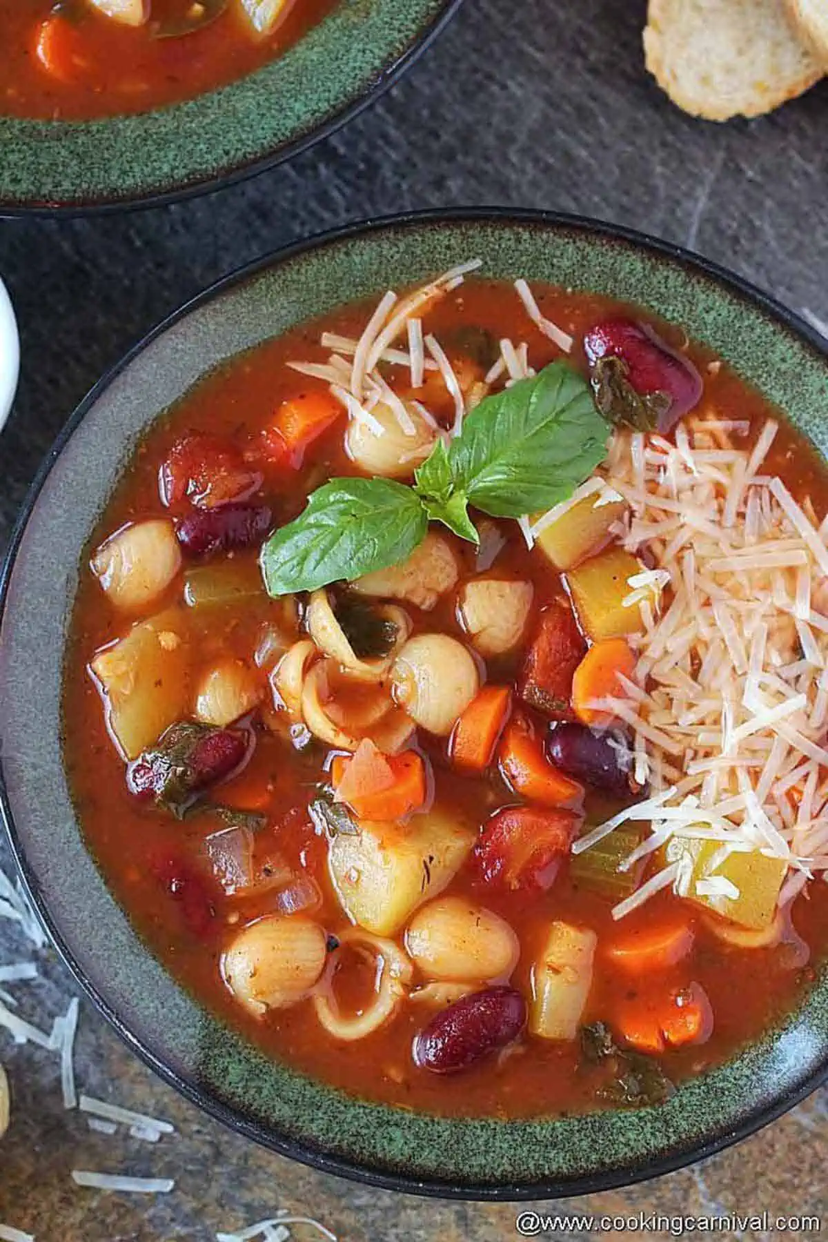 Olive garden copycat minestrone soup in a bowl