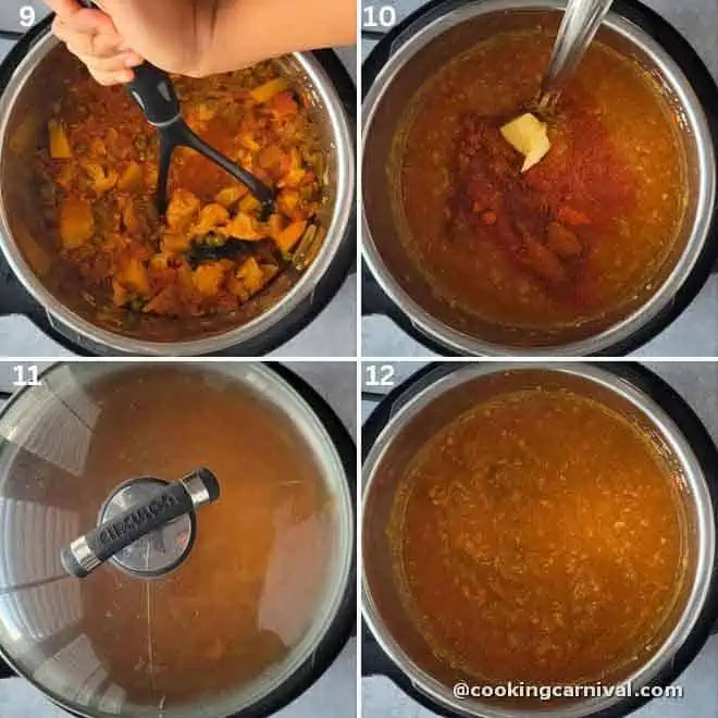 adding butter, pav bhaji masala and cooking pav bhaji in instant pot.