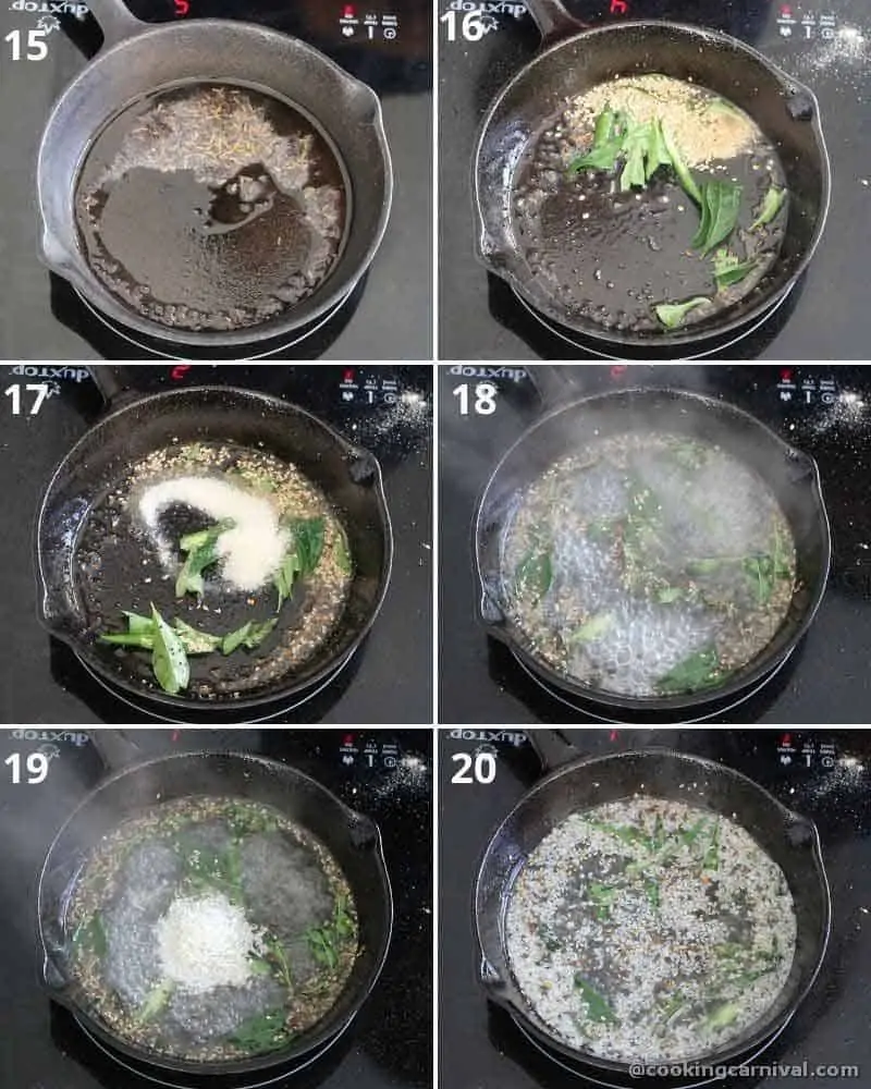 Collage of making dhokla tempering 