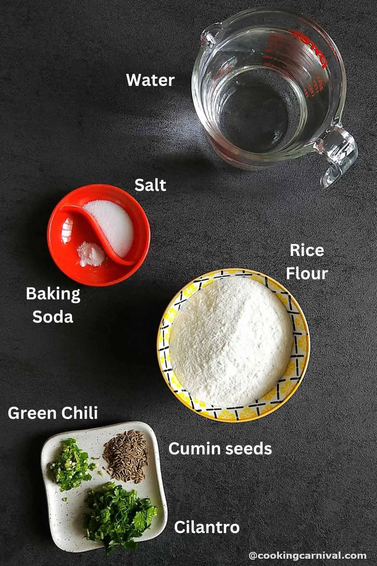 Pre-measured ingredients for khichu recipe.