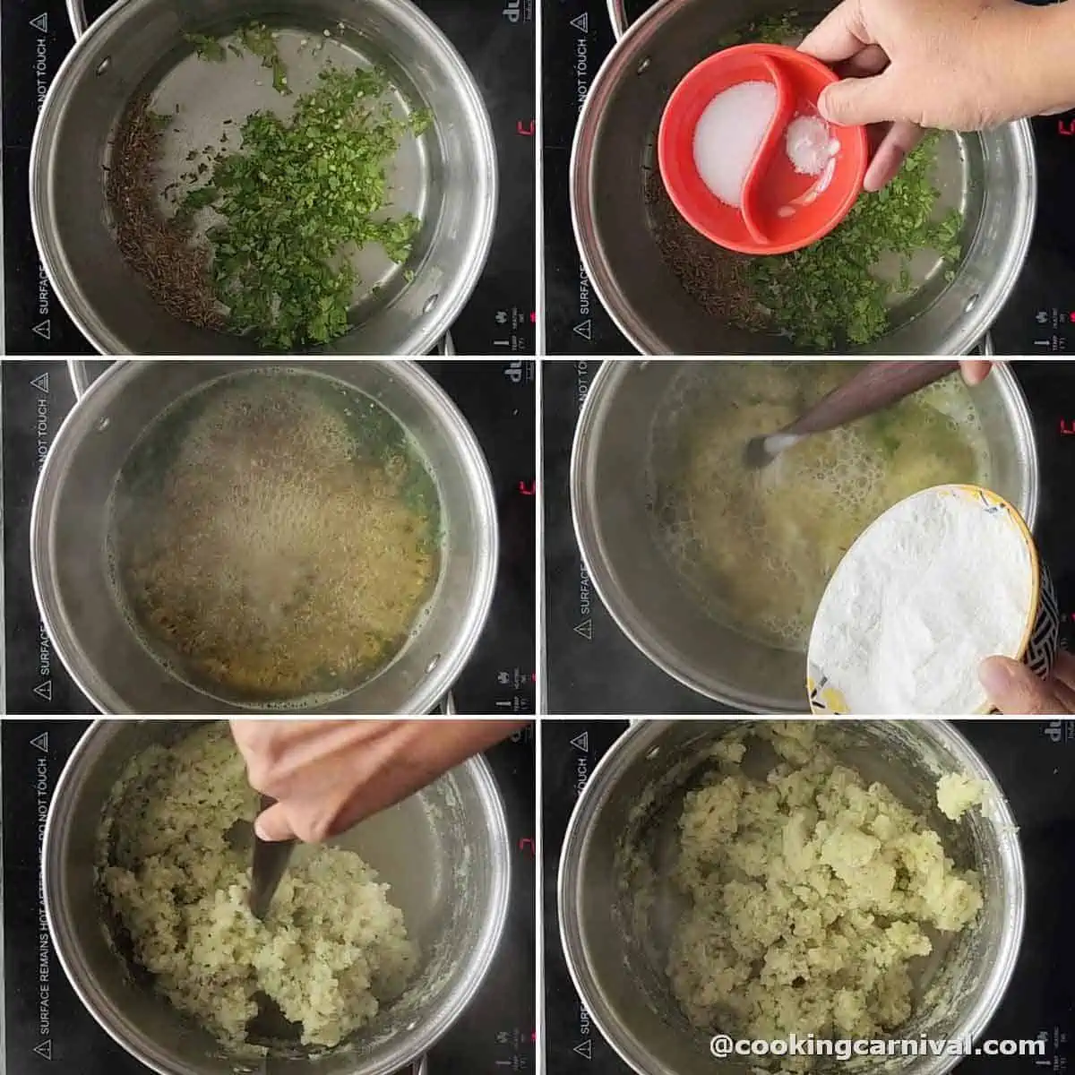 step by step collage of making gujarati dish rice khichu.