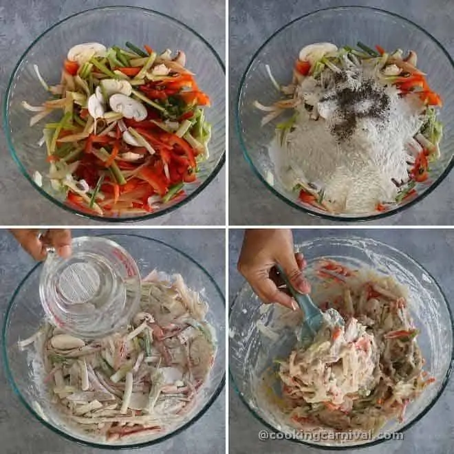 collage of Making batter for Korean Vegetable Pancake