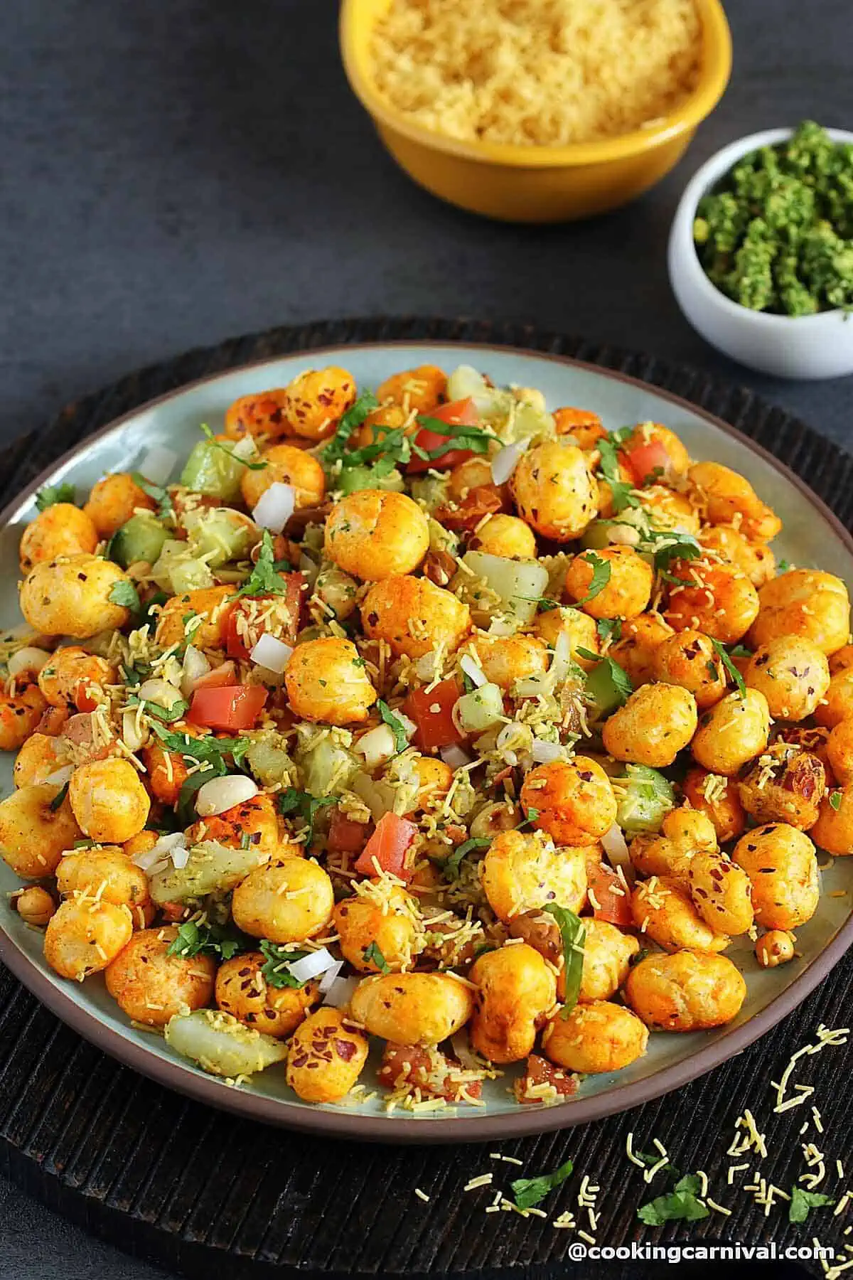 Indian Chaat made with Makhana (Lotus seeds).