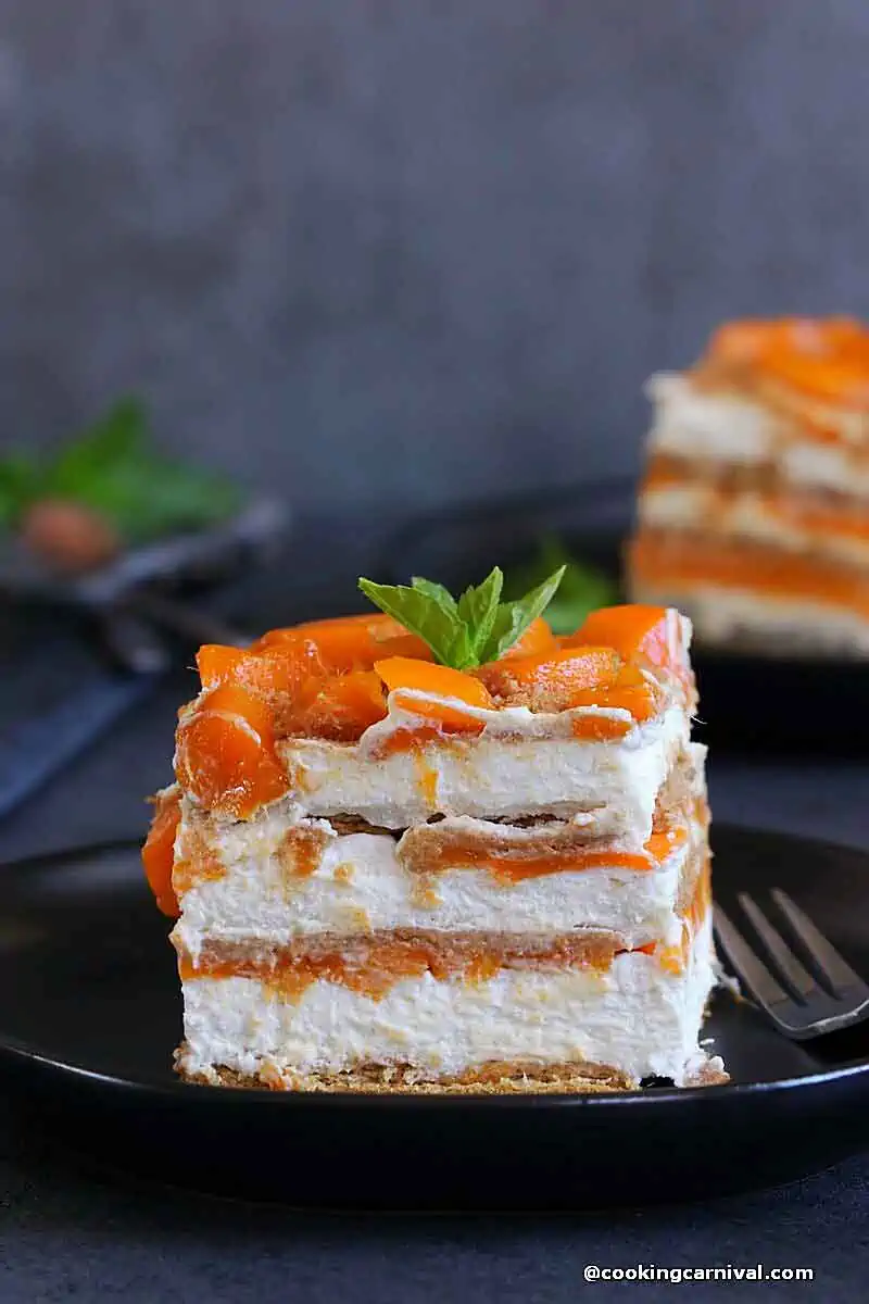 Showing layers of mango graham cake