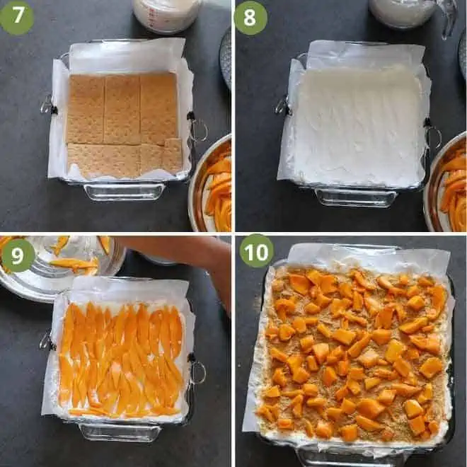 collage of layering the mango graham float