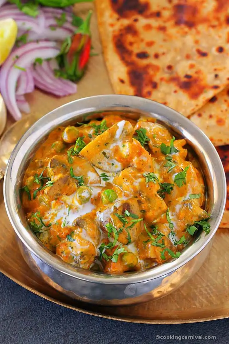 Matar mushroom with plain paratha in plate