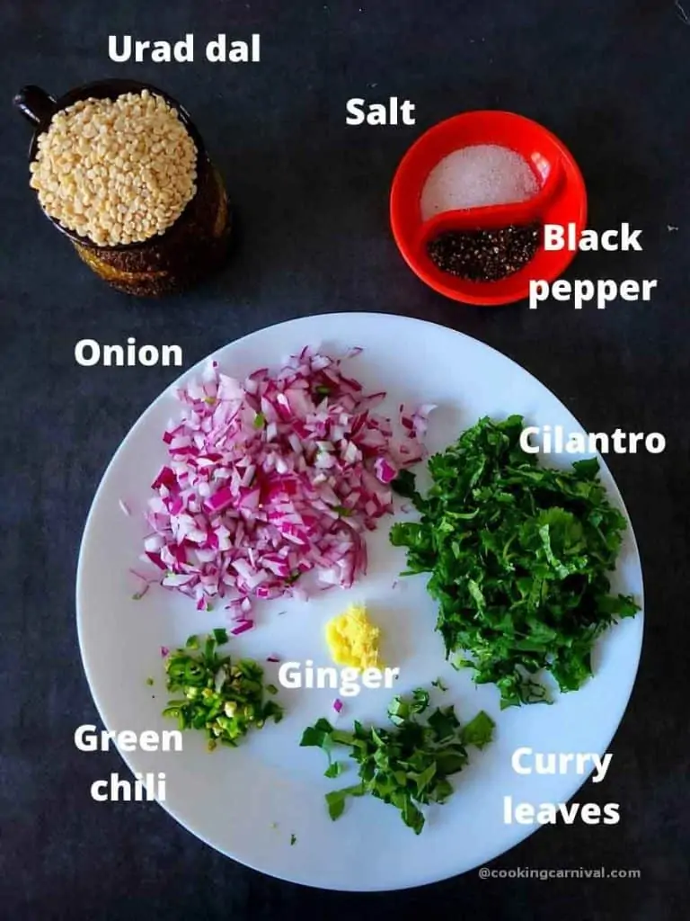 Pre measured ingredients for medu vada