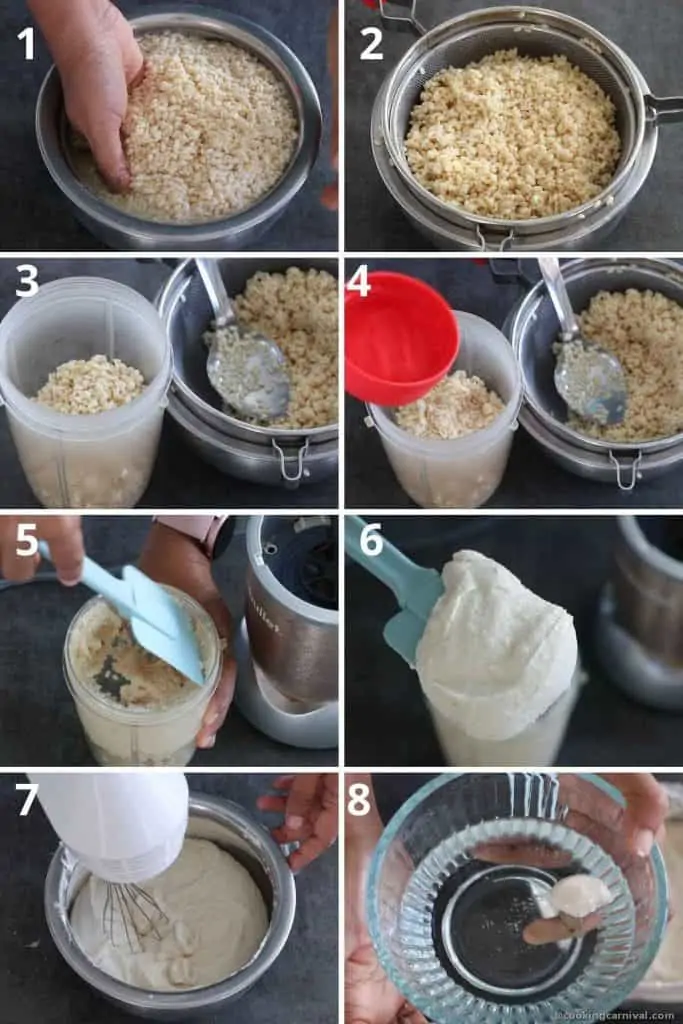 Collage of soaking and grinding dal and making vada batter