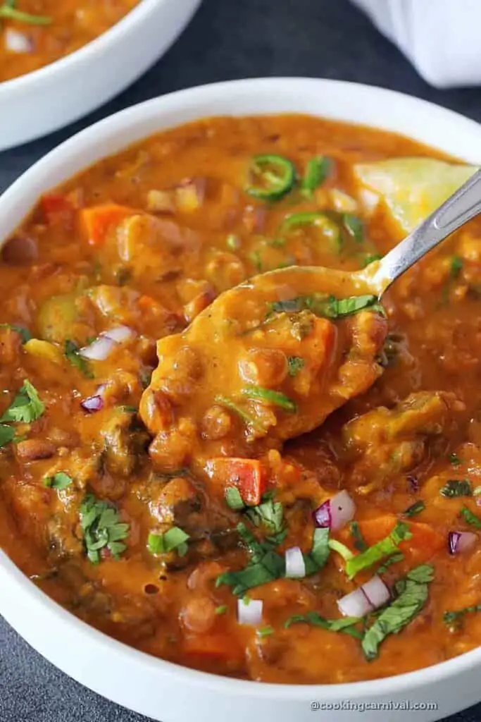 showing texture of Moroccan lentil soup