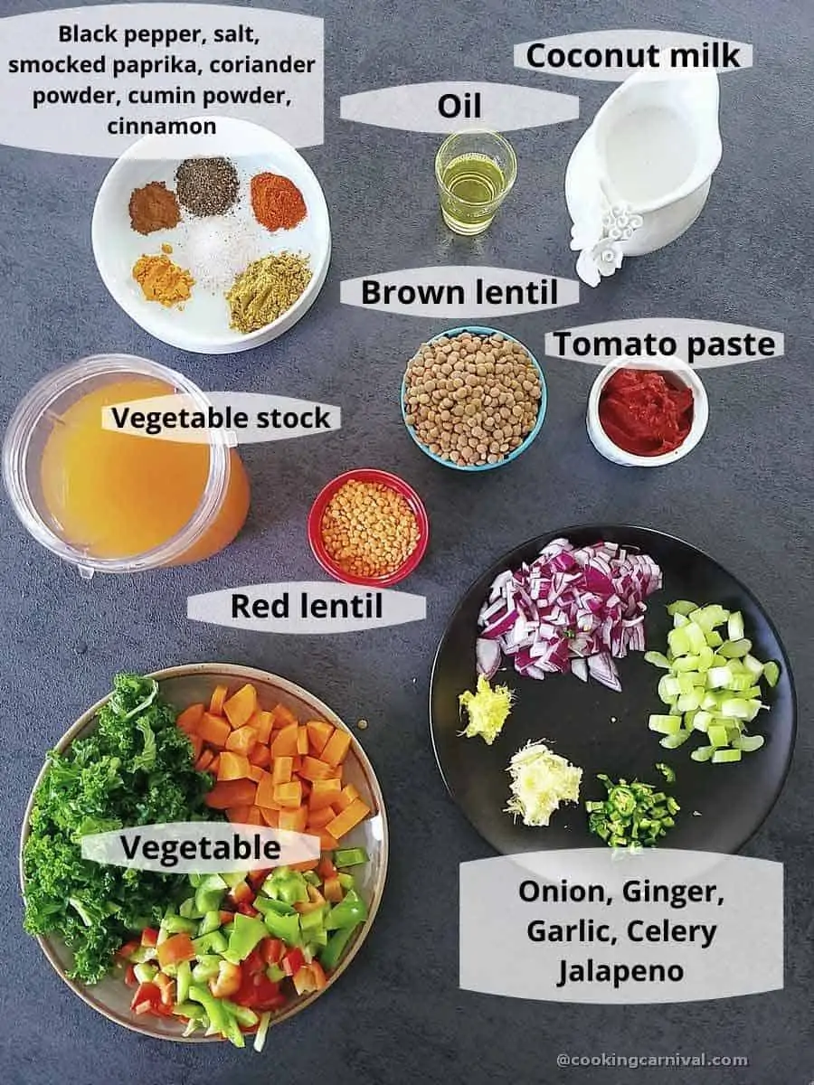 premeasured ingredients for Moroccan lentil soup