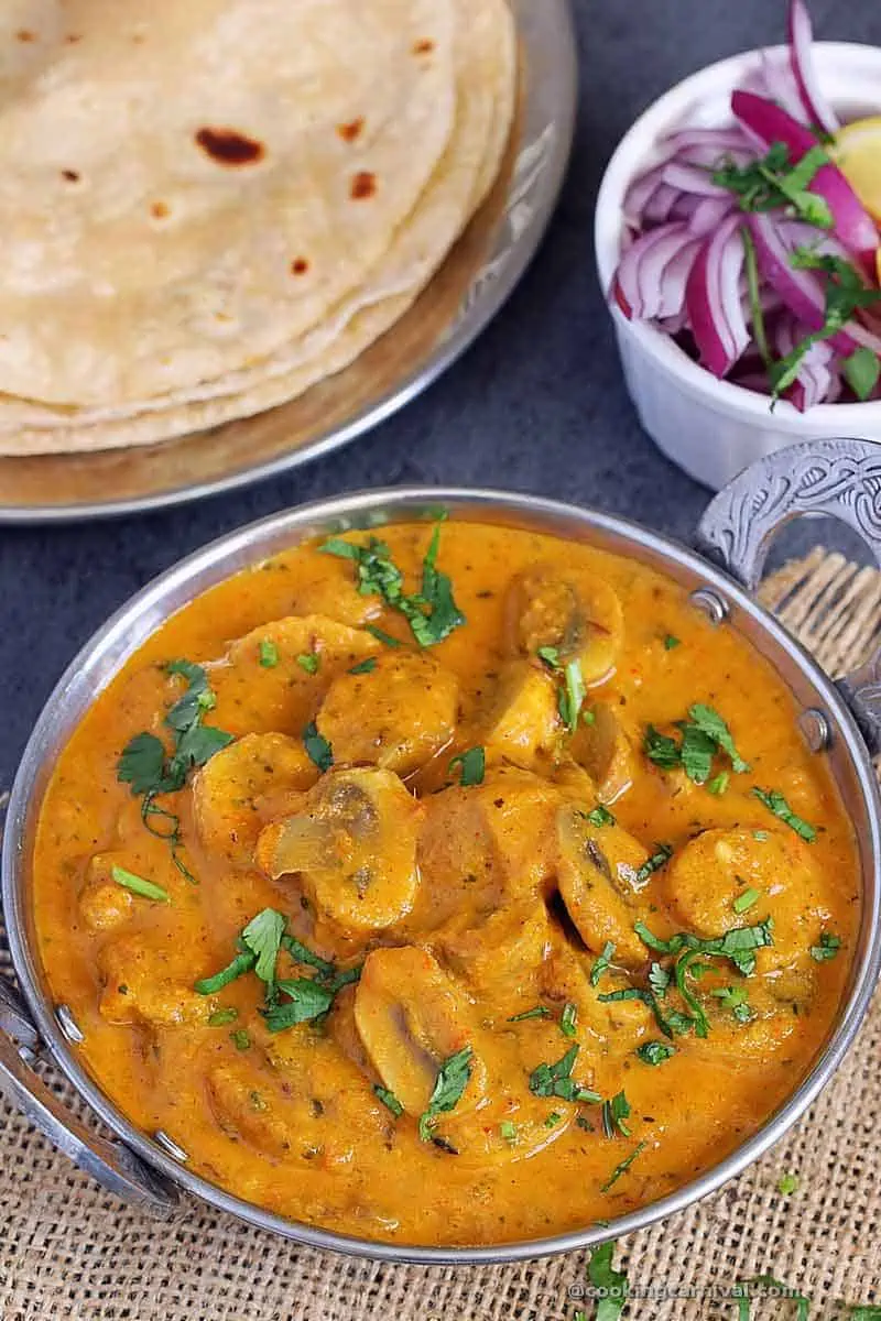 Mushroom masala curry in a bowl