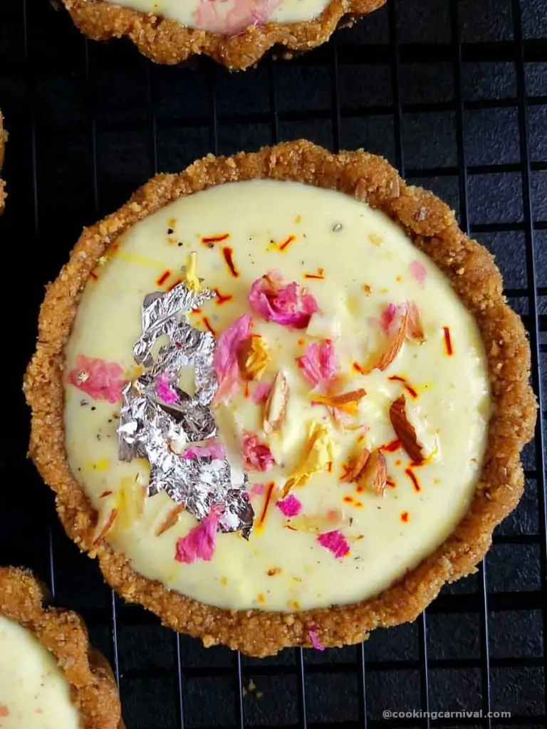 Close up shot of No bake shrikhand tart