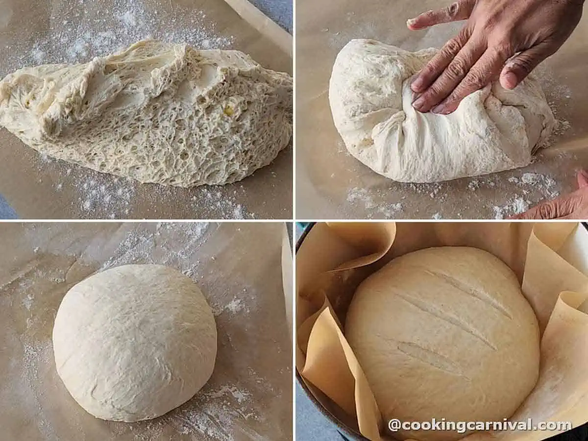 shaping the bread dough