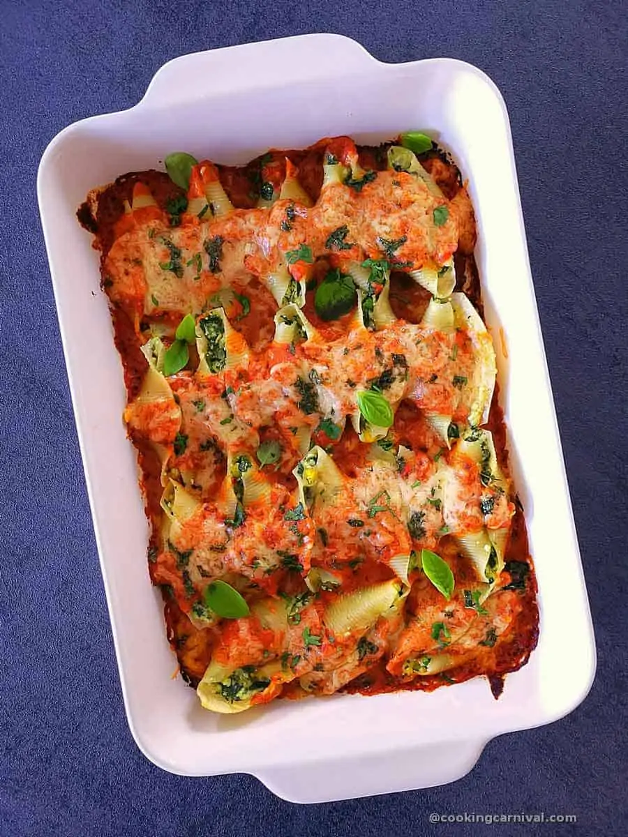 stuffed shell in baking tray