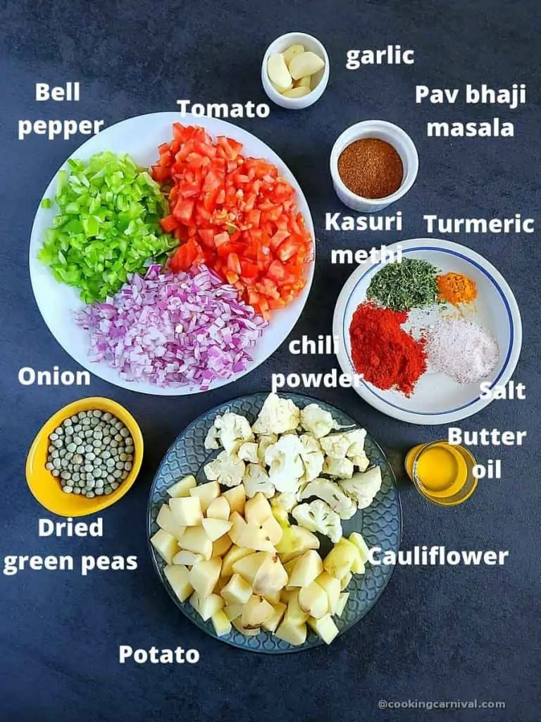 Pre measured ingredients for pav bhaji