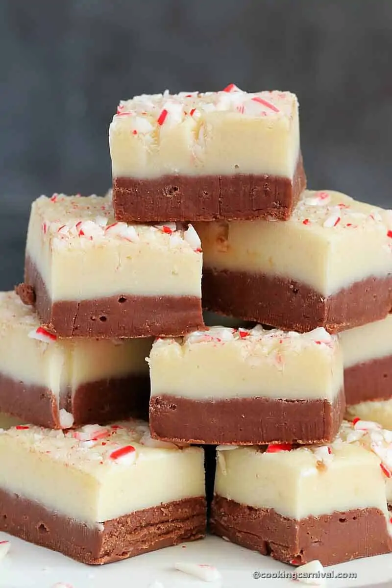 stack of Peppermint bark fudge