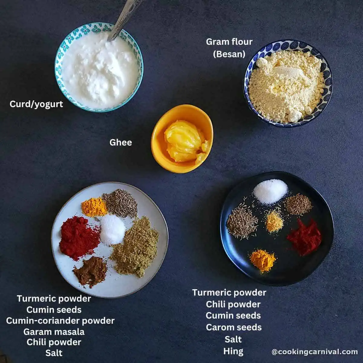 Pre-measured ingredients of pitod ki sabji