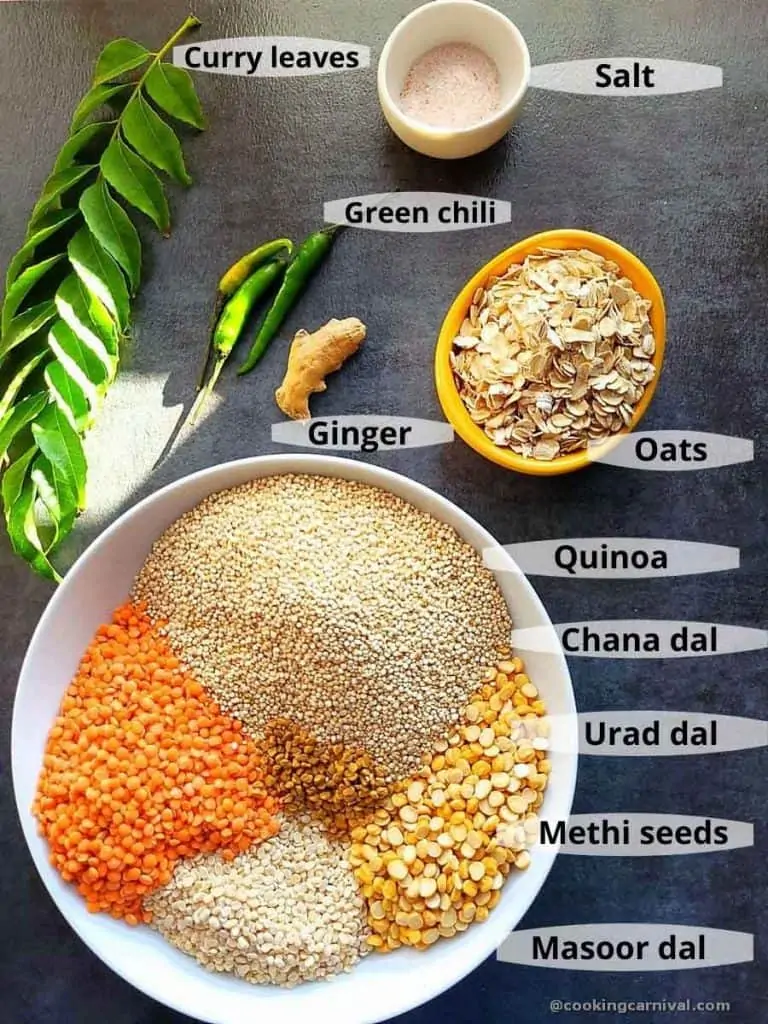 Pre-measured ingredients for Quinoa Dosa