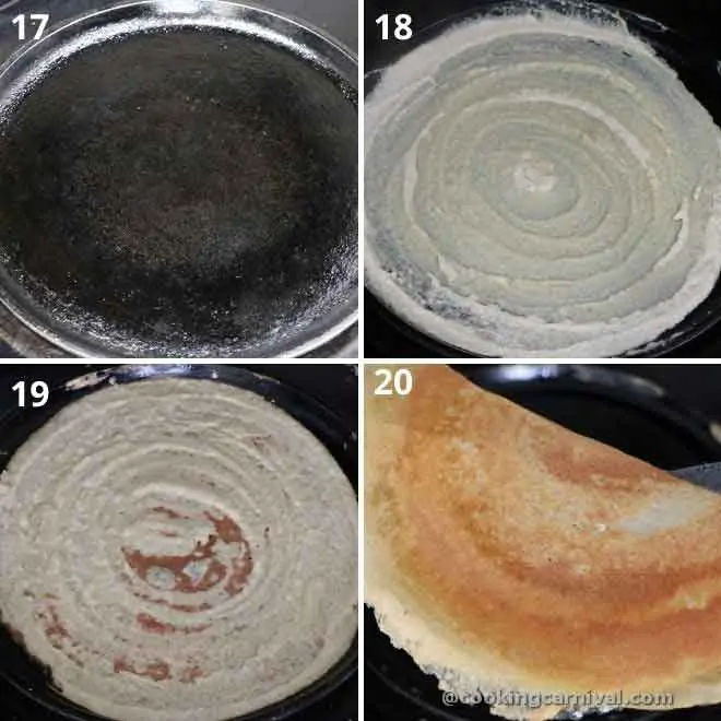 Making instant dosa in cast iron pan