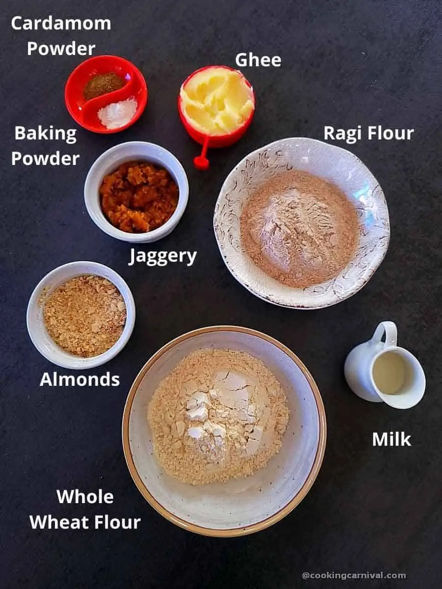 Pre-measured ingredients on a gray tile