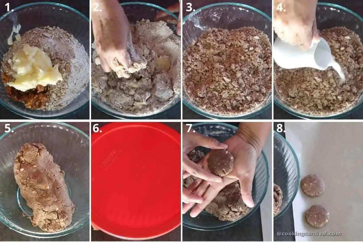 step by step collage of making ragi cookies