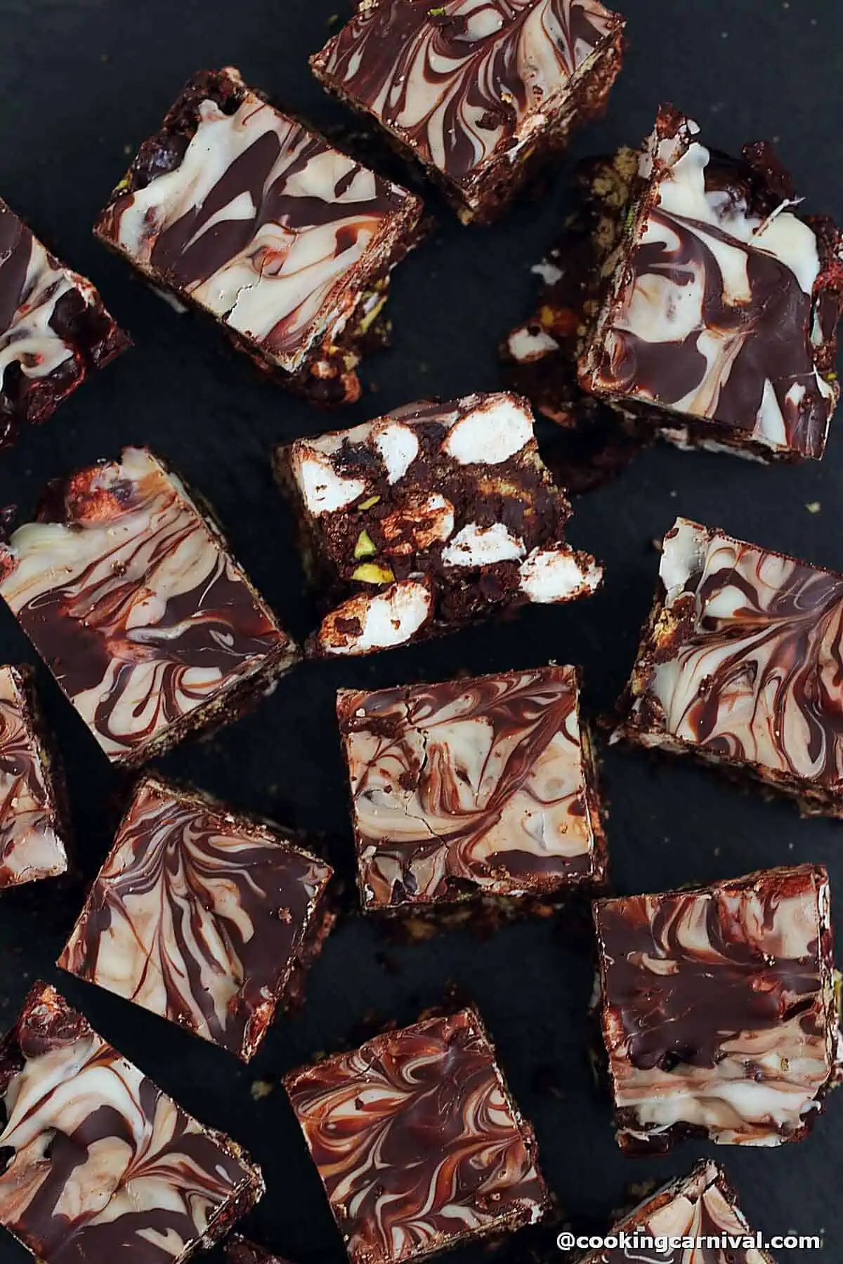 christmas rocky road on a black board