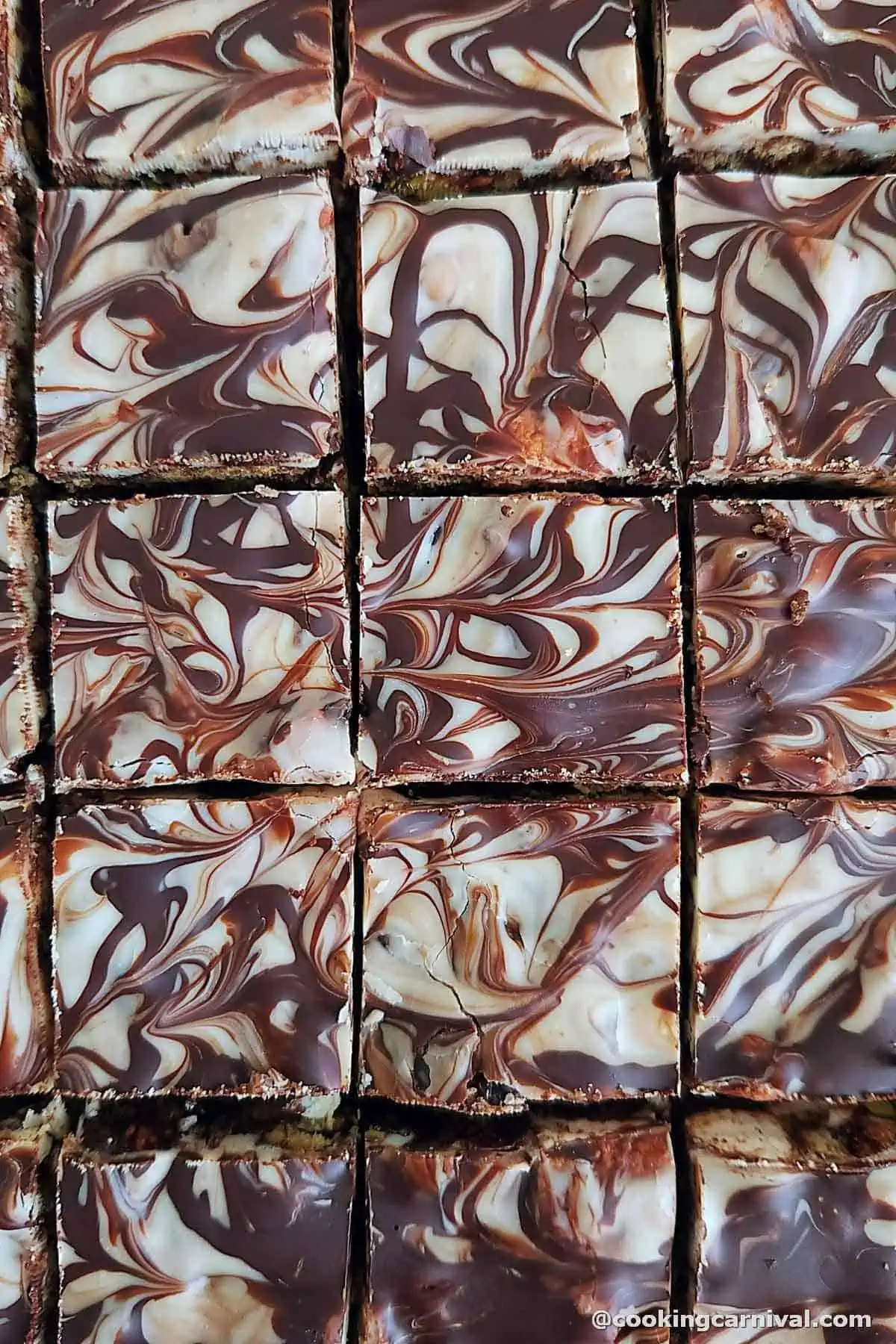 Rocky road cut into square pieces.